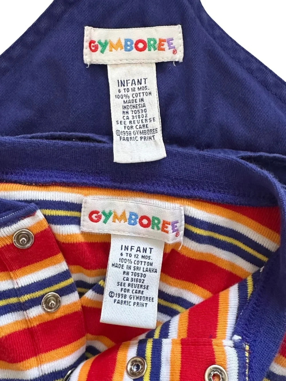 Vtg 90s Gymboree Onesie & Overalls Red Blue Stripes Vintage Rainbow Tag 6-12M